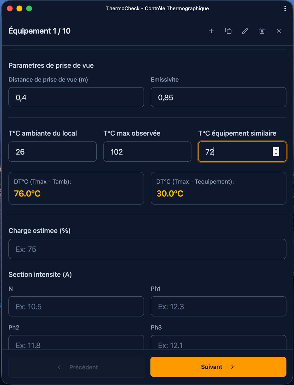 Paramètres de prise de vue du technicien